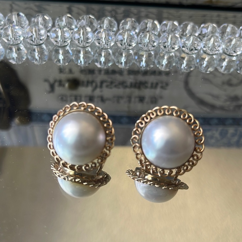 14k mabe pearl earrings luminous